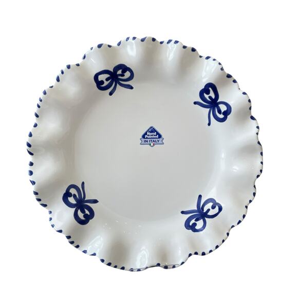 La Ceramica Italy Blue Bow Scalloped Edge Dinner Plates 10.75" Set of 4 New - Picture 2 of 13